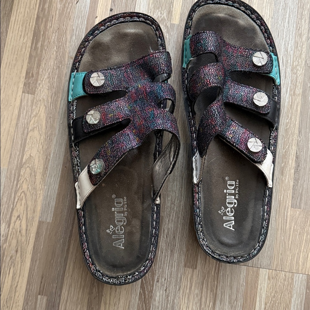 Alegria Venice Sandals Womens  Quarry Crackle Hook Loop Slides grey7 - Picture 8 of 8